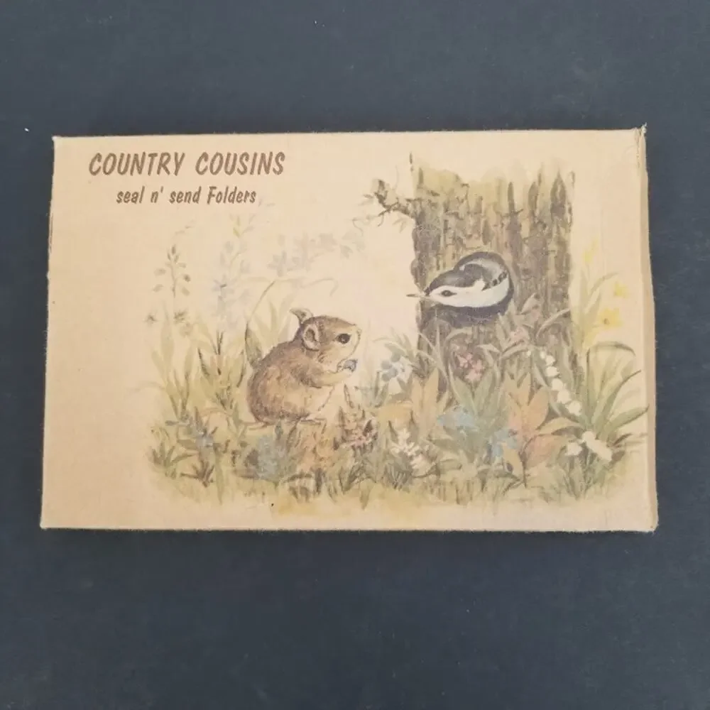 Vintage country Cousins seal n' send folder Stationery Wildlife Mouse bird